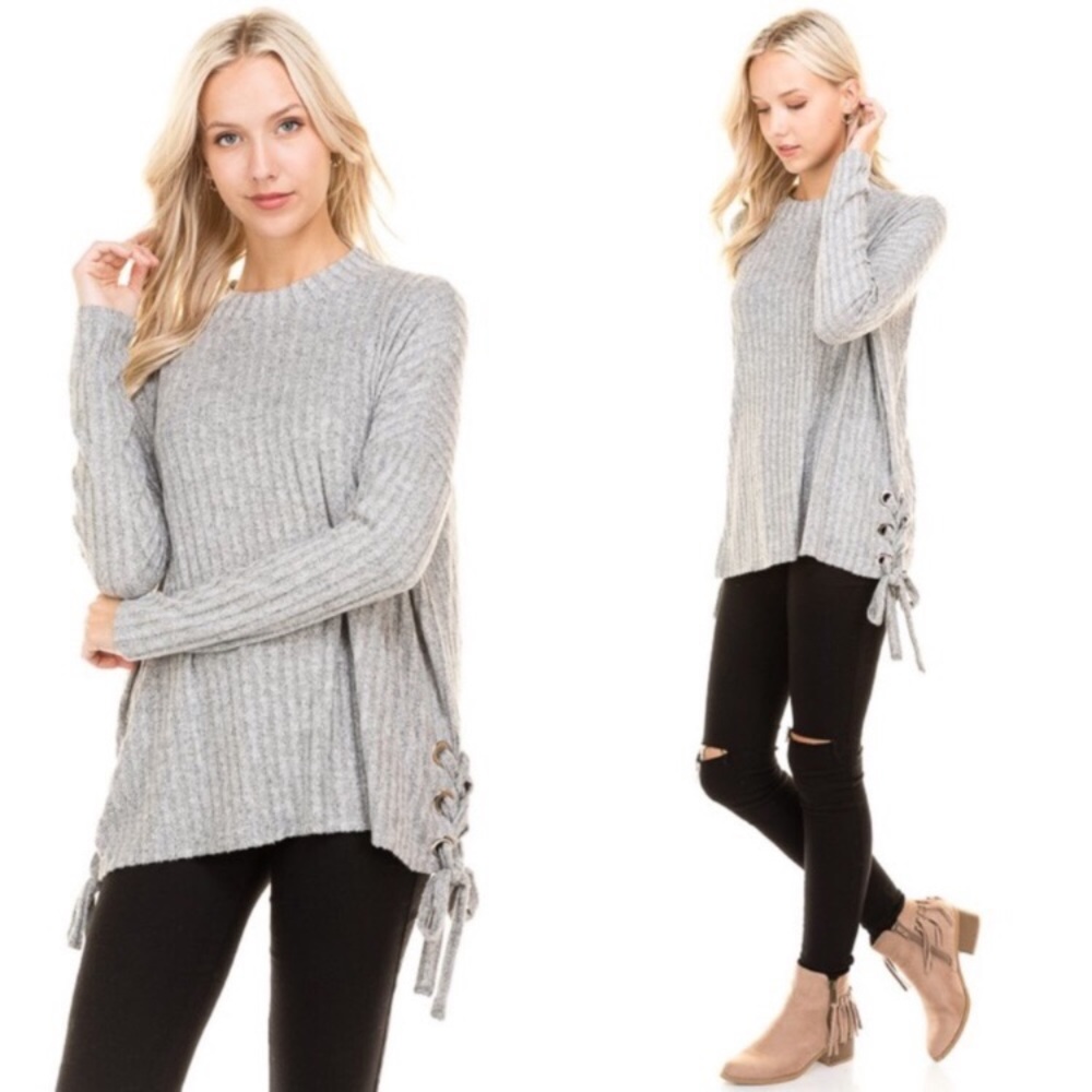 Cozy Gray Oversized Sweater w/ Side Ties